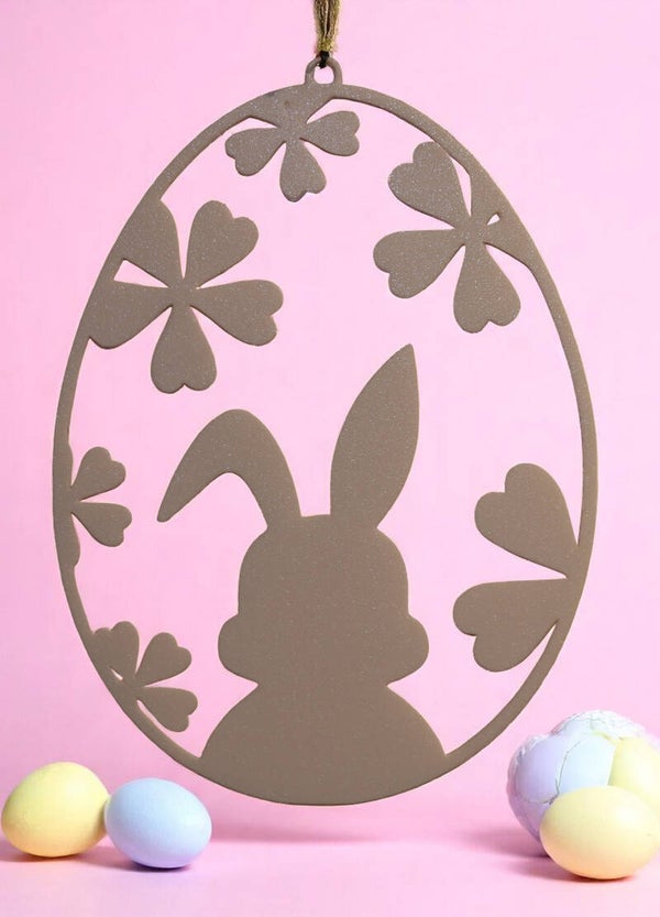 Fensterbild Osterdesign - Großes Ei mit Hase und Klee