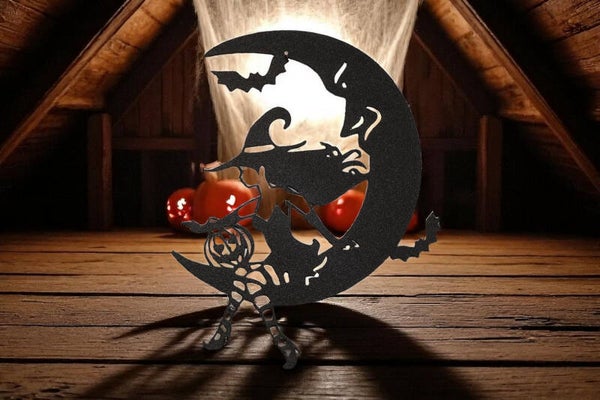 Fensterbild Halloweendesign - Hexe-Kürbis-Fledermäuse-Mond