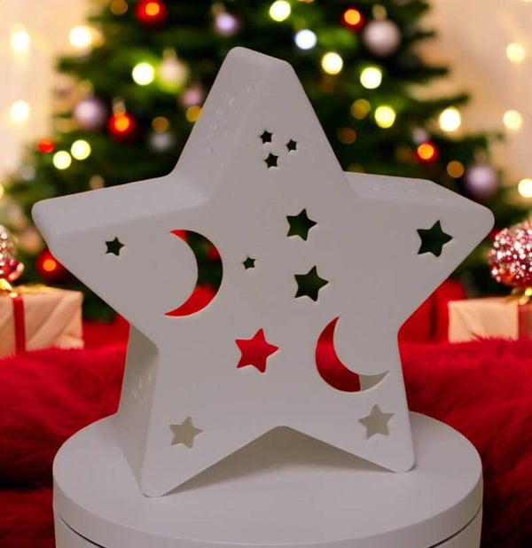 Teelichthalter Sternform im Weihnachtsdesign - Mond-Sterne