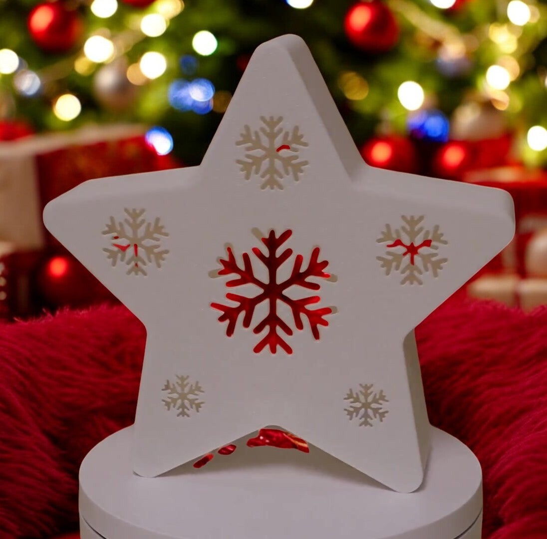 Teelichthalter Sternform im Weihnachtsdesign - Schneeflocken