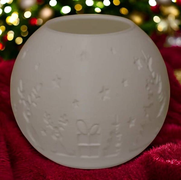 Teelichthalter Kugelform im Weihnachtsdesign - Rentiere-Bäume-Sterne-Geschenke v2