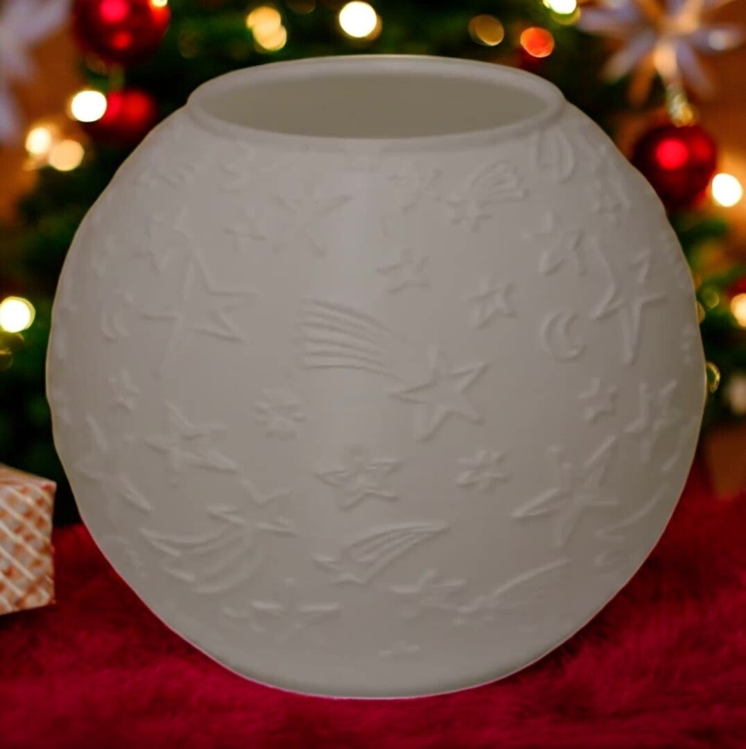 Teelichthalter Kugelform im Weihnachtsdesign - Sterne-Sternschnuppe v1