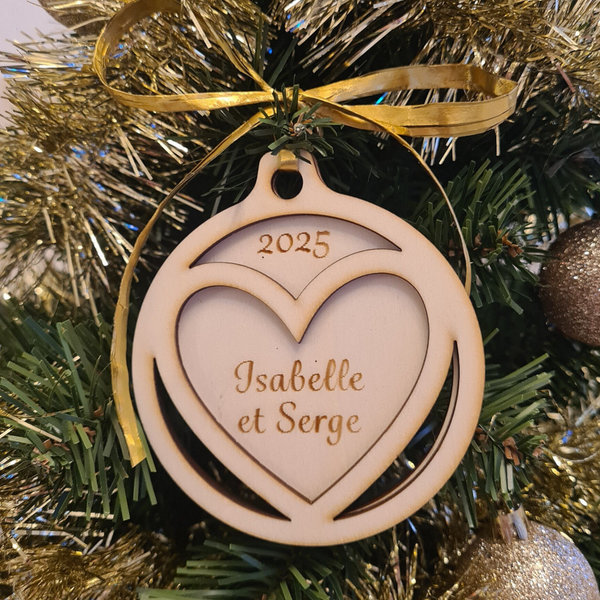 Boule de Noël Amour avec prénoms gravés