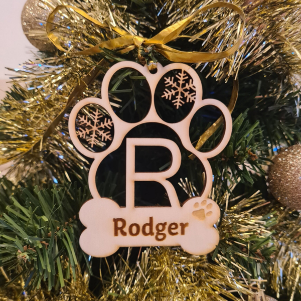 Ornement patte de chien avec initiale et prénom gravé
