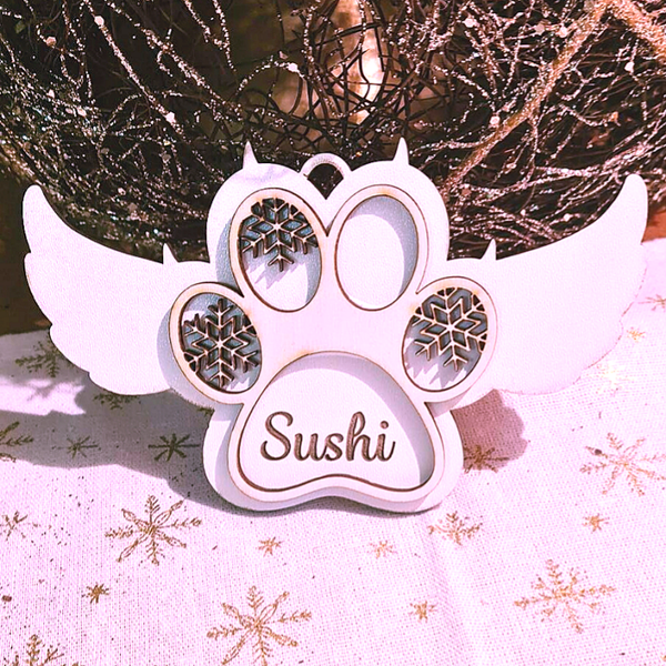 Patte de chat avec ailes d'ange et prénom gravé