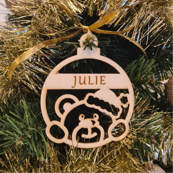 Boule de Noël ourson avec prénom - 2 modèles