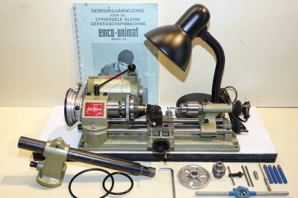 Mooi Emco Unimat Draaibankje met kolom , machinelamp , manual Art. 7352