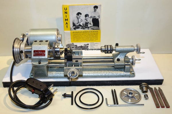 Mooie Emco Unimat DB2 hobby draaibank met Nieuwe drieklauw en nieuwe boorkop  Art. 7392