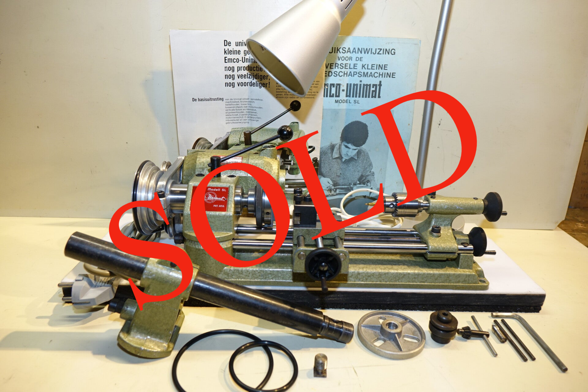 z.g.a.n Emco unimat hobby metaal draaibank met lamp en manual Art. 7215