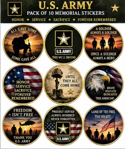 Army Pack of 10 casket decals 6”x6”