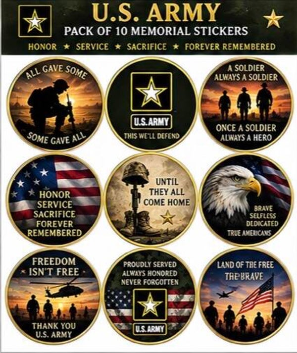 Army Pack of 10 casket decals 6”x6”