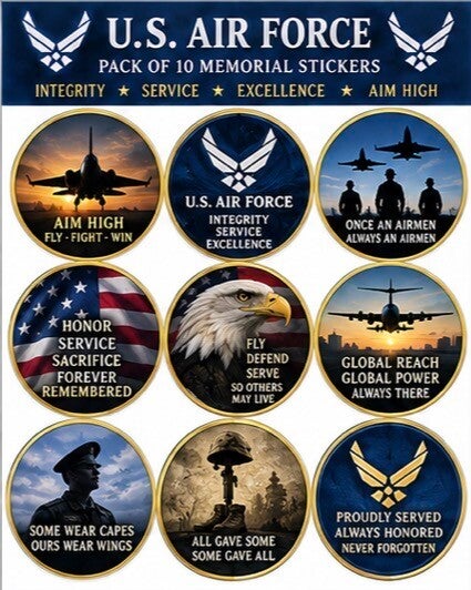 US Air Force 10 pack 6”x6” Casket “Hug” Decals