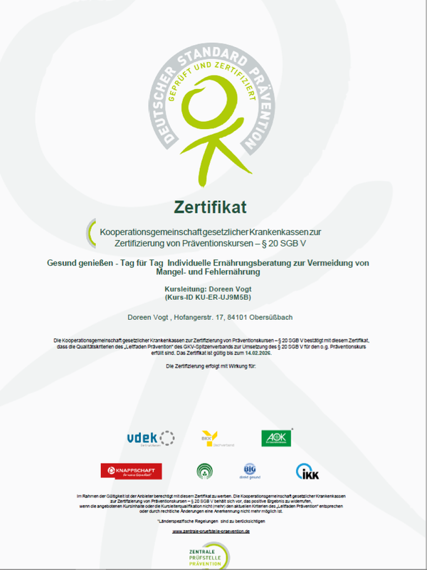 ZPP Kurs - Gesund genießen - Tag für Tag Individuelle Ernährungsberatung