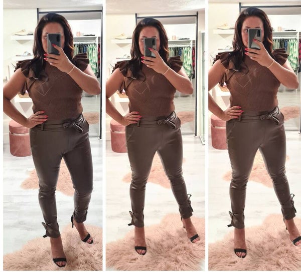 Leatherlook broek met strik Choco