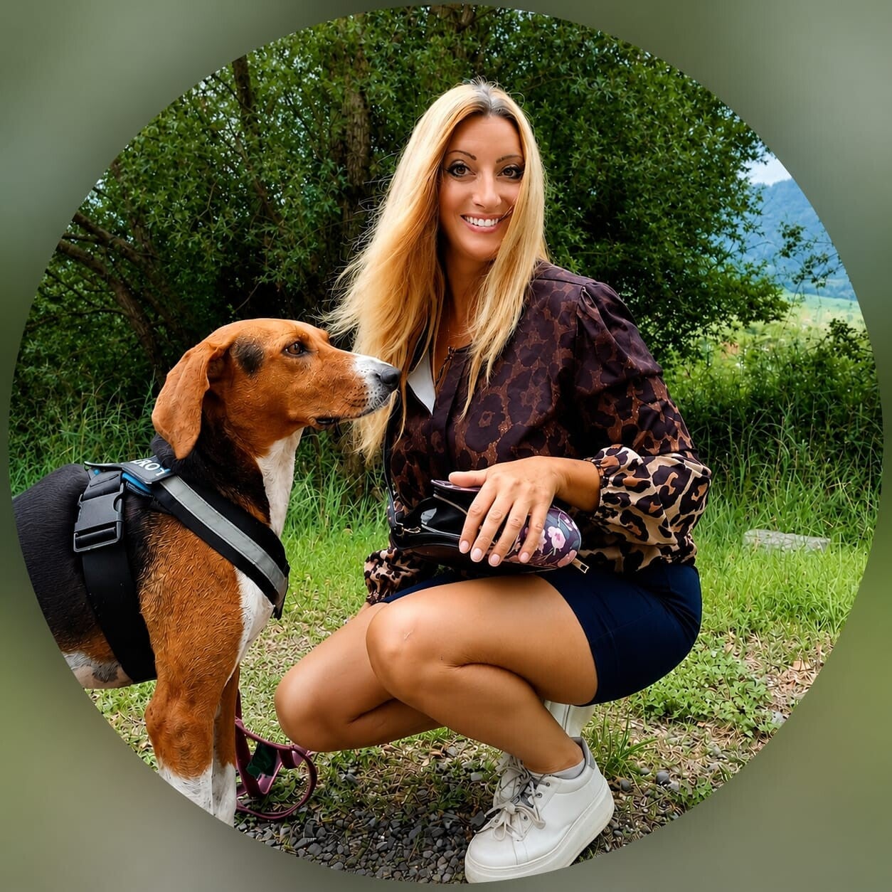 Sandy mit Hund auf Wiese