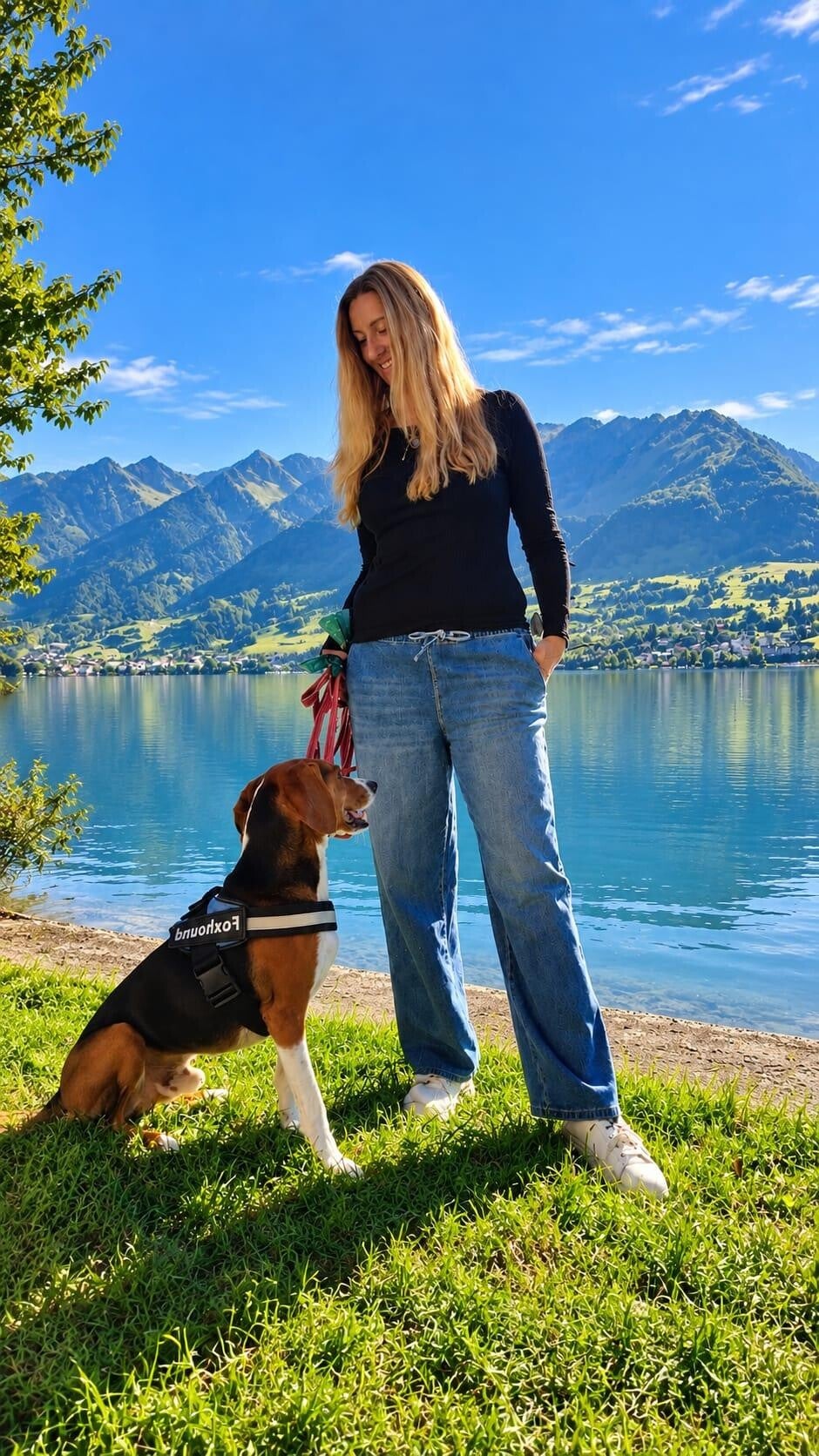 Sandy mit Hund auf Wiese