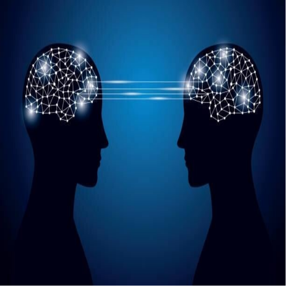 wei schemenhafte Köpfe, die sich gegenüberstehen, mit einem hellen Lichtstrahl zwischen ihnen, Kontext Blog MediumSciences - Institut