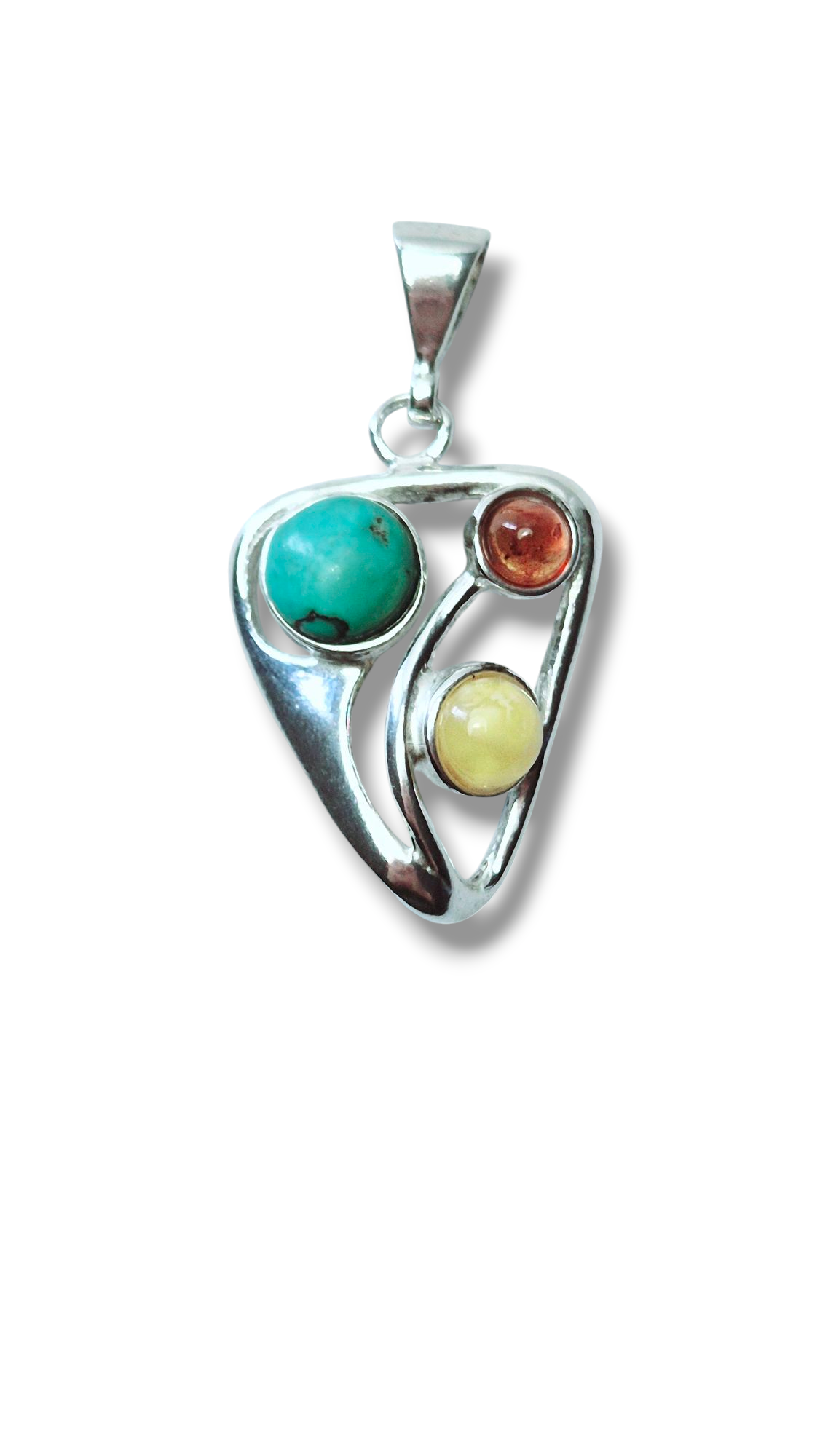 Trinity Harmony – Silver Pendant with Turquoise & Amber