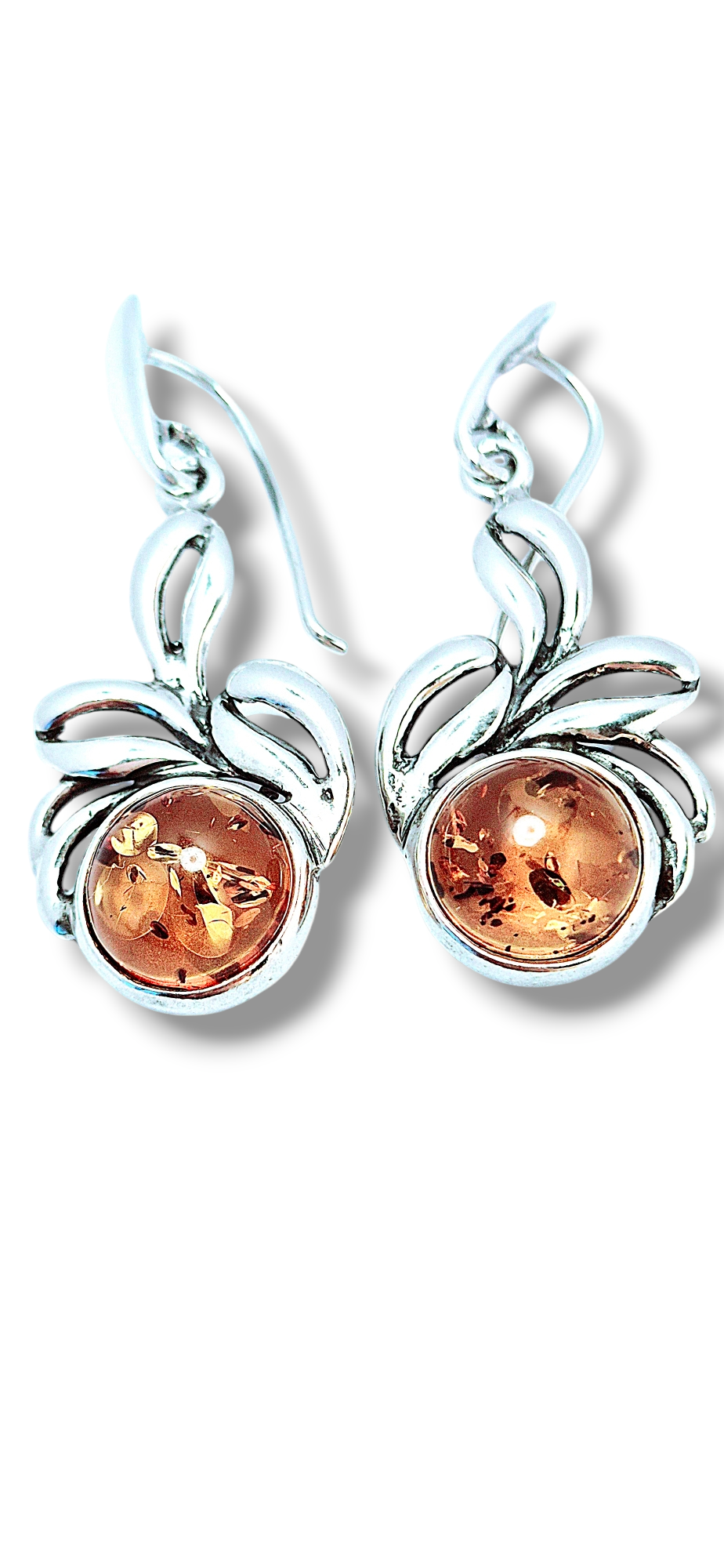 Timeless Elegance – Round Amber Earrings in Sterling Silver