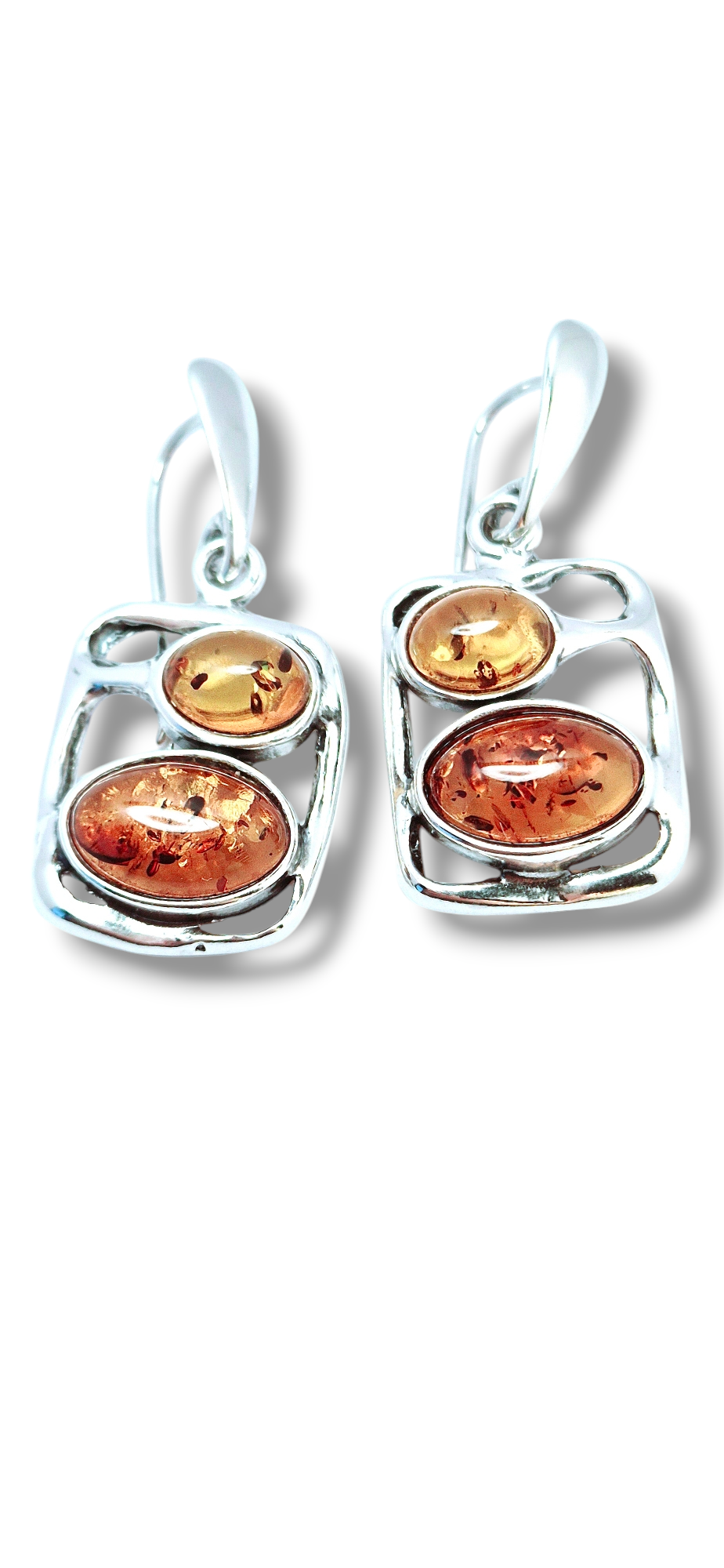 Double the Elegance – Two Oval Amber Earrings in Sterling Silver