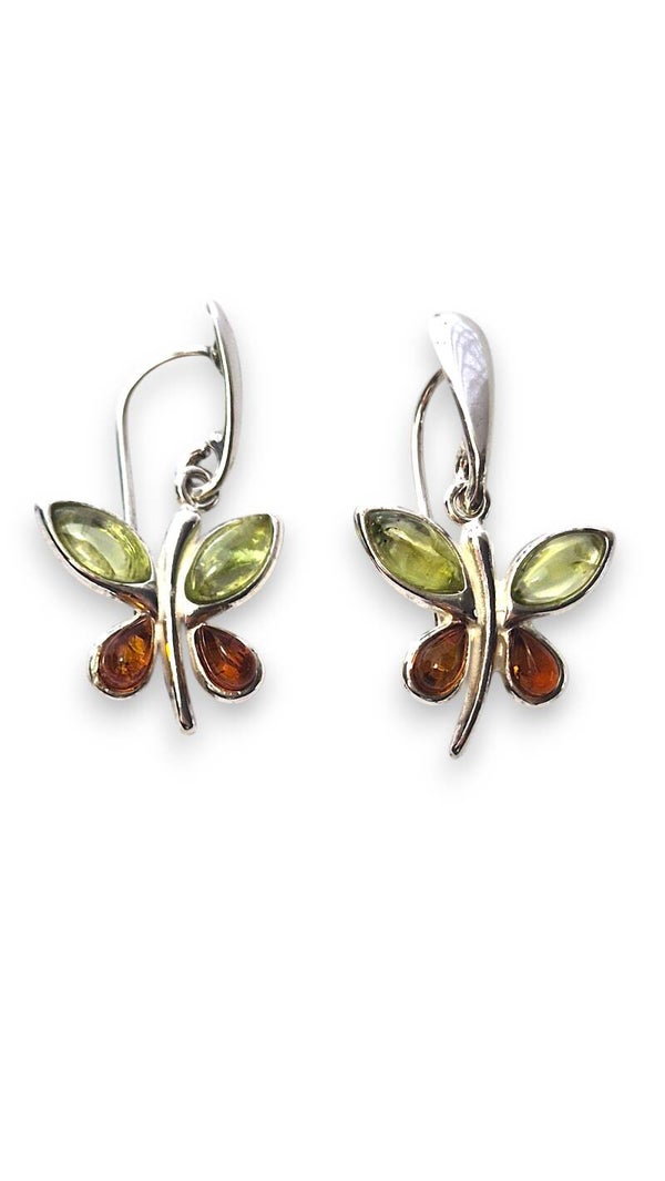 Butterfly Earrings – Brown Amber & Olivine