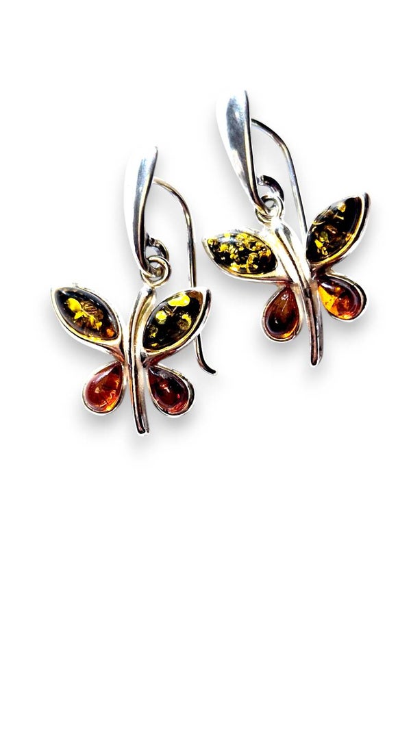 Two-Tone Butterfly Earrings – Cognac & Green Amber Glow