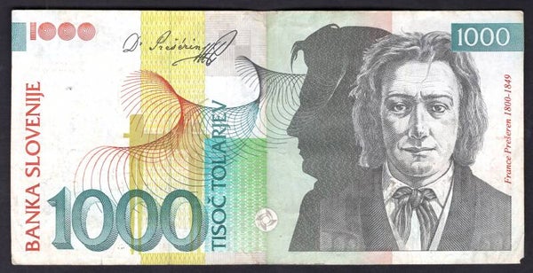 Slovenia, 1,000 Tolarjev, 15-1-2003, BC799003 (WPM 29). F-VF.