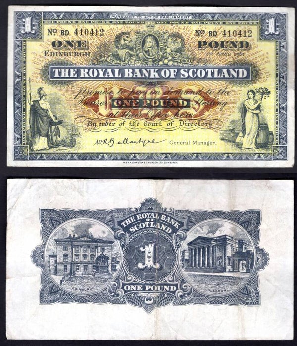 Royal Bank. £1  April 1961  F-VF.  dy12007