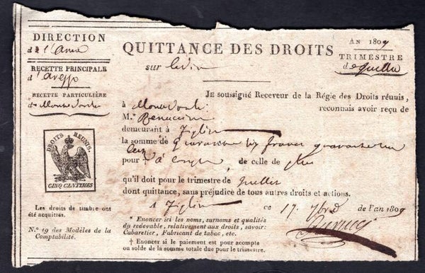 France, Quittance Des Droits, 1809.