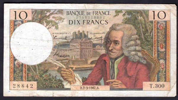 France. 10 Francs. 0749328842. 2-3-1967. VG.
