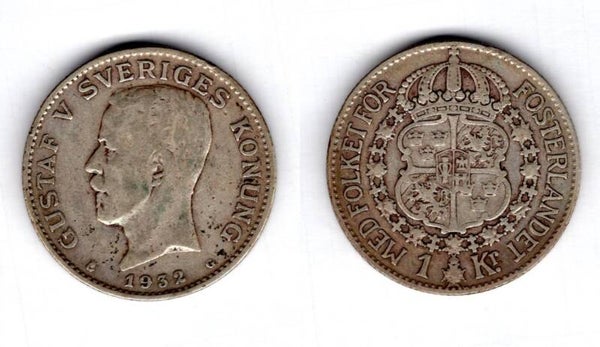 Sweden. One Krona 1932.   dy12625