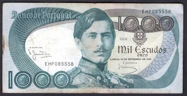 Portugal, 1,000 Escudos, 16-9-1980, EHP 085558. GF+.