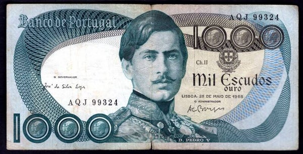 Portugal, 1,000 Escudos, 28-5-1968, AQJ 99324. VG.