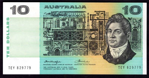 Australia, $10, Knight-Wheeler (1976). TEY 829779 (WPM 45b). NEF. dy12732