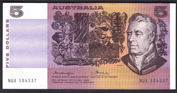 Australia, $5, Knight-Wheeler (1976), NUX 504337. GEF/AU.