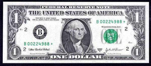 USA, FRN, $1, New York, 2003A, replacement, B00224988*. AU-UNC.