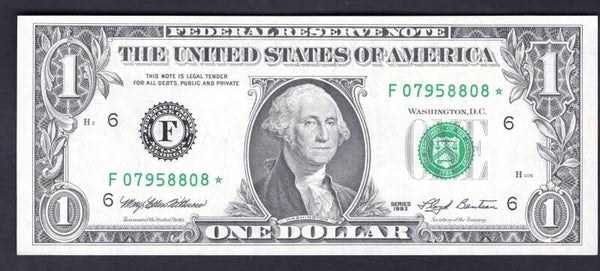 USA, FRN, $1, Atlanta, 1993, replacement, F07958808*. AU-UNC.