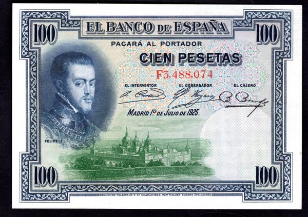 Spain, 100 Pesetas, 1-7-1925, F3, 488, 074. AU. DY12778