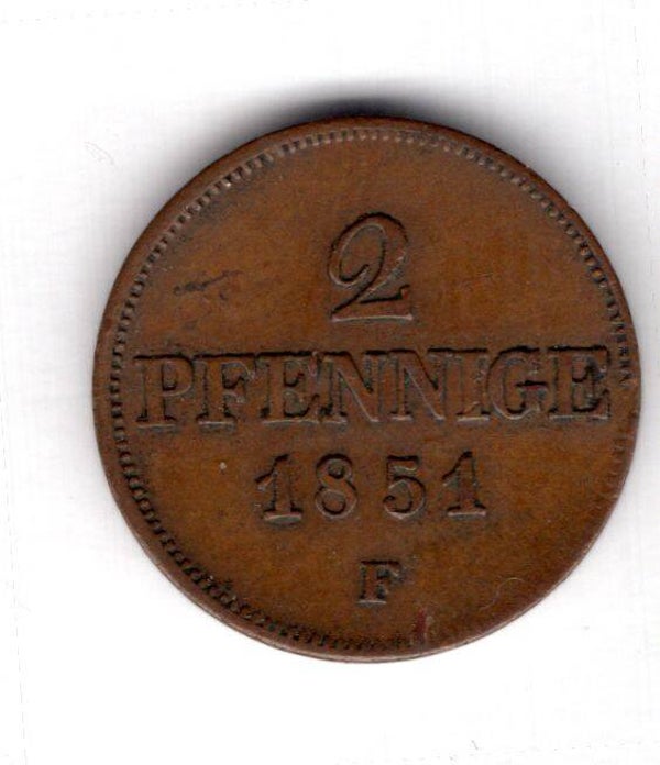 Saxony. 2 Pfennig 1851F.