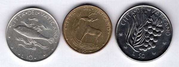 Vatican, 10, 20, & 50 Lire 1977.   dy12831
