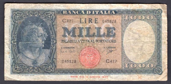 Italy, 1,000 Lire, 25-9-1961, C427 045828. Good.