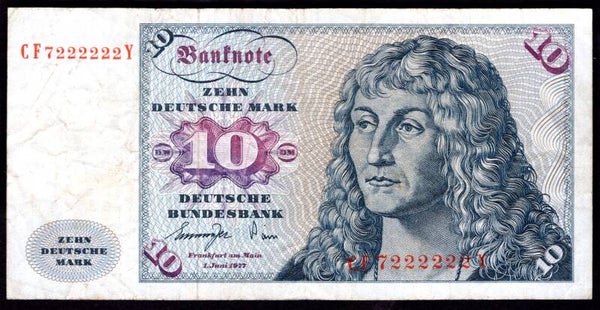West Germany, 10 Deutsche Mark, 1-6-1977 (WPM 31b). CF7222222Y. Fine.