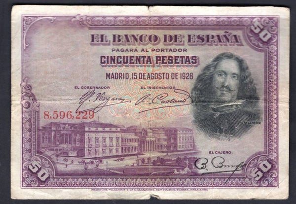 Spain, 50 Pesetas, 1-7-1925, without series, 8,596,229. Fine.