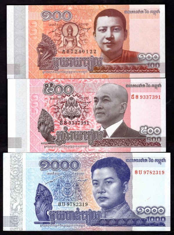 Cambodia, 100, 500 & 1,000 Riels, 2014-2016.