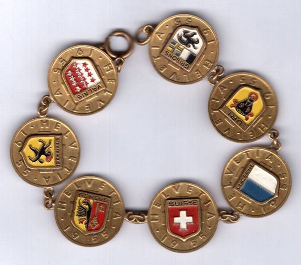 Switzerland, bracelet consisting of Seven, 2 Rappen Coins.