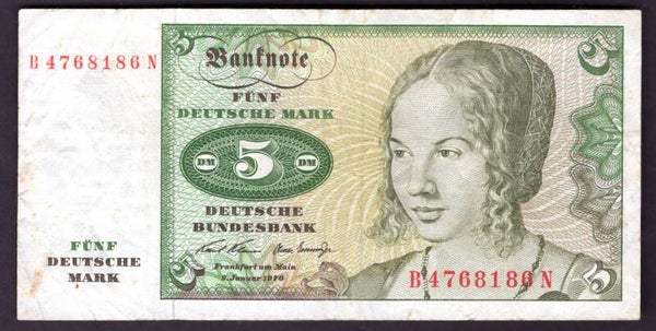 West Germany, 5 Deutsche Mark, 2-1-1970 B4768186N. Crisp GF.