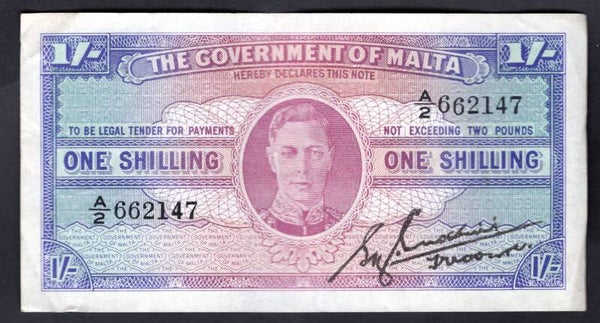 Malta, 1 Shilling (1943) (WPM 16). A/2 662147. Crisp VF.