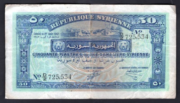 Syria. 50 Piastres 1942 (WPM 52). D/2 725,534. Crisp F-VF. dy13135