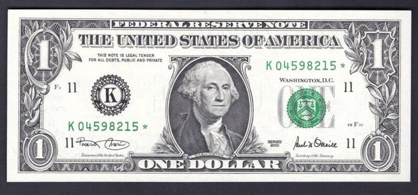 USA, FRN, $1, Dallas, 2001, Fort Worth replacement, K04598215*. AU-UNC.
