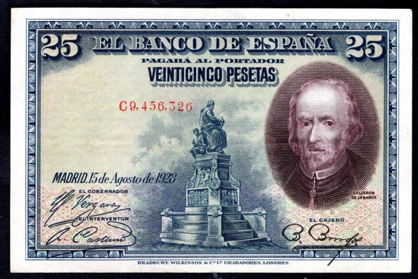 Spain. 25 Pesetas 15-8-1928. Series B or C.